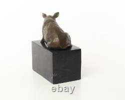 Sculpture of Sitting Pig in Bronze on a Black Marble Base After Milo