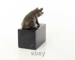 Sculpture of Sitting Pig in Bronze on a Black Marble Base After Milo