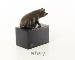 Sculpture of Sitting Pig in Bronze on a Black Marble Base After Milo
