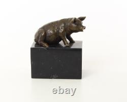Sculpture of Sitting Pig in Bronze on a Black Marble Base After Milo