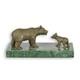 Sculpture Of A Bear With Its Little Cub In Bronze On Green Marble After Milo