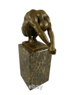 Sculpture of a Bronze Swimmer on a Black Marble Base After Milo