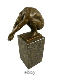Sculpture of a Bronze Swimmer on a Black Marble Base After Milo