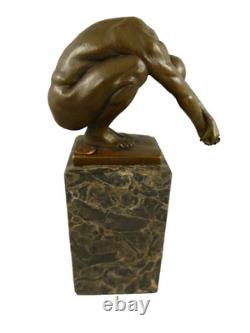 Sculpture of a Bronze Swimmer on a Black Marble Base After Milo