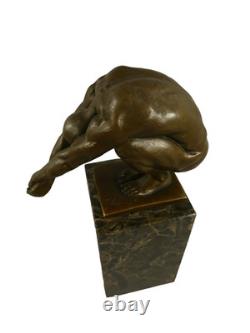Sculpture of a Bronze Swimmer on a Black Marble Base After Milo