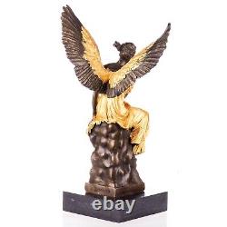 Sculpture of a Colored Gilded Bronze Angel on Marble After Jean Antoine Houdon