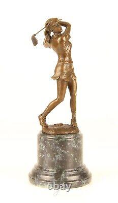 Sculpture of a Golfer Lady in Bronze on Blue Marble After Milo