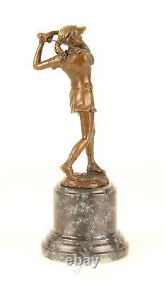 Sculpture of a Golfer Lady in Bronze on Blue Marble After Milo