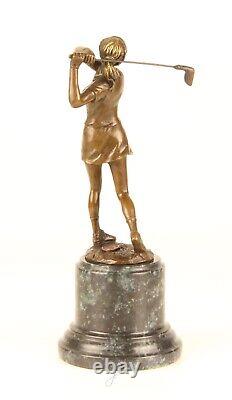 Sculpture of a Golfer Lady in Bronze on Blue Marble After Milo