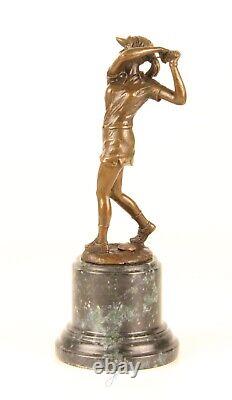 Sculpture of a Golfer Lady in Bronze on Blue Marble After Milo