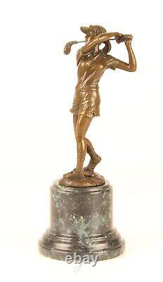 Sculpture of a Golfer Lady in Bronze on Blue Marble After Milo