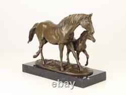 Sculpture of a Horse with Bronze Stakes on a Black Marble Base After Milo