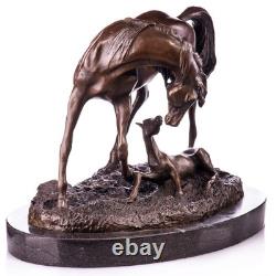 Sculpture of a Horse with Bronze Stakes on a Black Marble Base, Signed