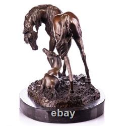 Sculpture of a Horse with Bronze Stakes on a Black Marble Base, Signed