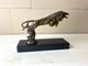 Sculpture Of A Leaping Lion Car Mascot In Bronze On A Marble Base After C. Brau