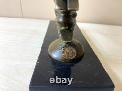 Sculpture of a Leaping Lion Car Mascot in Bronze on a Marble Base After C. Brau