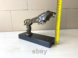 Sculpture of a Leaping Lion Car Mascot in Bronze on a Marble Base After C. Brau