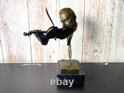 Sculpture of a Man with a Violin on a Black Marble Base after Milo