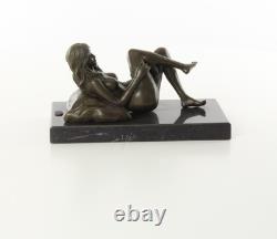 Sculpture of a Naked Woman Lying on a Black Marble Base after J. Mavchi