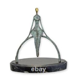 Sculpture of a Nude Woman Sitting in Bronze on Black Marble Signed