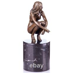 Sculpture of a Nude Woman Sitting in Bronze on a Black Marble Base after Milo