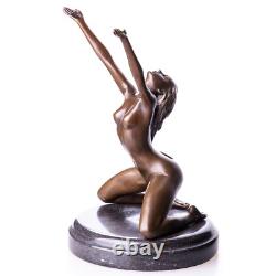 Sculpture of a Nude Woman in Bronze Sitting on a Black Marble Art Deco after Nick