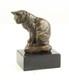 Sculpture Of A Sitting Cat In Bronze On Black Marble After Barye