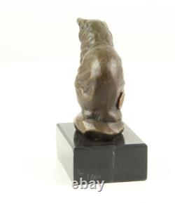 Sculpture of a Sitting Cat in Bronze on Black Marble after Barye