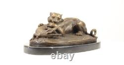 Sculpture of a Tiger Devouring a Gharial from the Ganges on a Marble Base after Barye