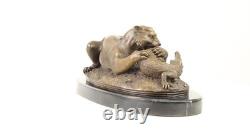 Sculpture of a Tiger Devouring a Gharial from the Ganges on a Marble Base after Barye