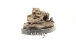 Sculpture of a Tiger Devouring a Gharial from the Ganges on a Marble Base after Barye