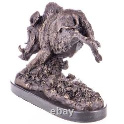 Sculpture of a Wild Boar in Bronze on Black Marble after Barye