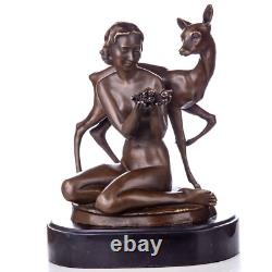 Sculpture of a Woman with a Deer on a Marble Base after Ernst Wenck