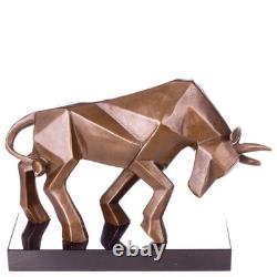 Sculpture of a modern cubist bull in bronze on black marble after Milo