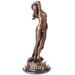 Sculpture of a nude woman in bronze on a black marble base after P. Delor