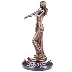 Sculpture of a violinist in bronze on black marble after J. Kassin