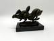 Sculpture Of Running Hares In Bronze On A Black Marble Base After Nick