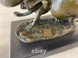 Sculpture of running hares in bronze on a black marble base after Nick