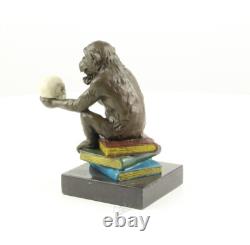 Sculpture of the Darwin Monkey Philosopher in bronze on a marble base signed