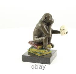 Sculpture of the Darwin Monkey Philosopher in bronze on a marble base signed