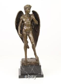 Sculpture of the Winged David in bronze on a marble pedestal after Michelangelo