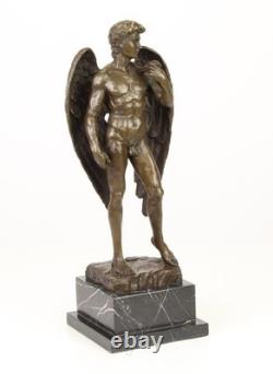 Sculpture of the Winged David in bronze on a marble pedestal after Michelangelo