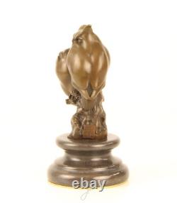 Sculpture of two owls in bronze on a marble base after L. Bistolfi