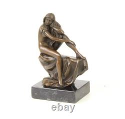 Seated Woman Sculpture in Bronze on a Black Marble Base after Milo