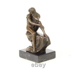 Seated Woman Sculpture in Bronze on a Black Marble Base after Milo