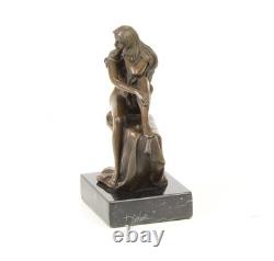 Seated Woman Sculpture in Bronze on a Black Marble Base after Milo