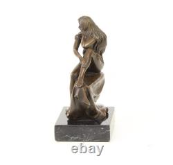 Seated Woman Sculpture in Bronze on a Black Marble Base after Milo