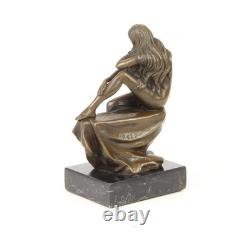 Seated Woman Sculpture in Bronze on a Black Marble Base after Milo