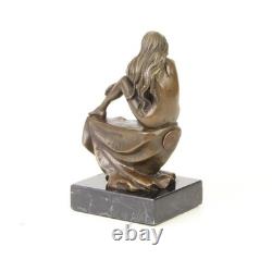Seated Woman Sculpture in Bronze on a Black Marble Base after Milo
