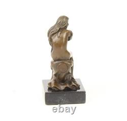 Seated Woman Sculpture in Bronze on a Black Marble Base after Milo